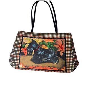 St. John's Bay Scottie Dog Plaid Tapestry Tote Bag Sequin Accent Multi Pocket